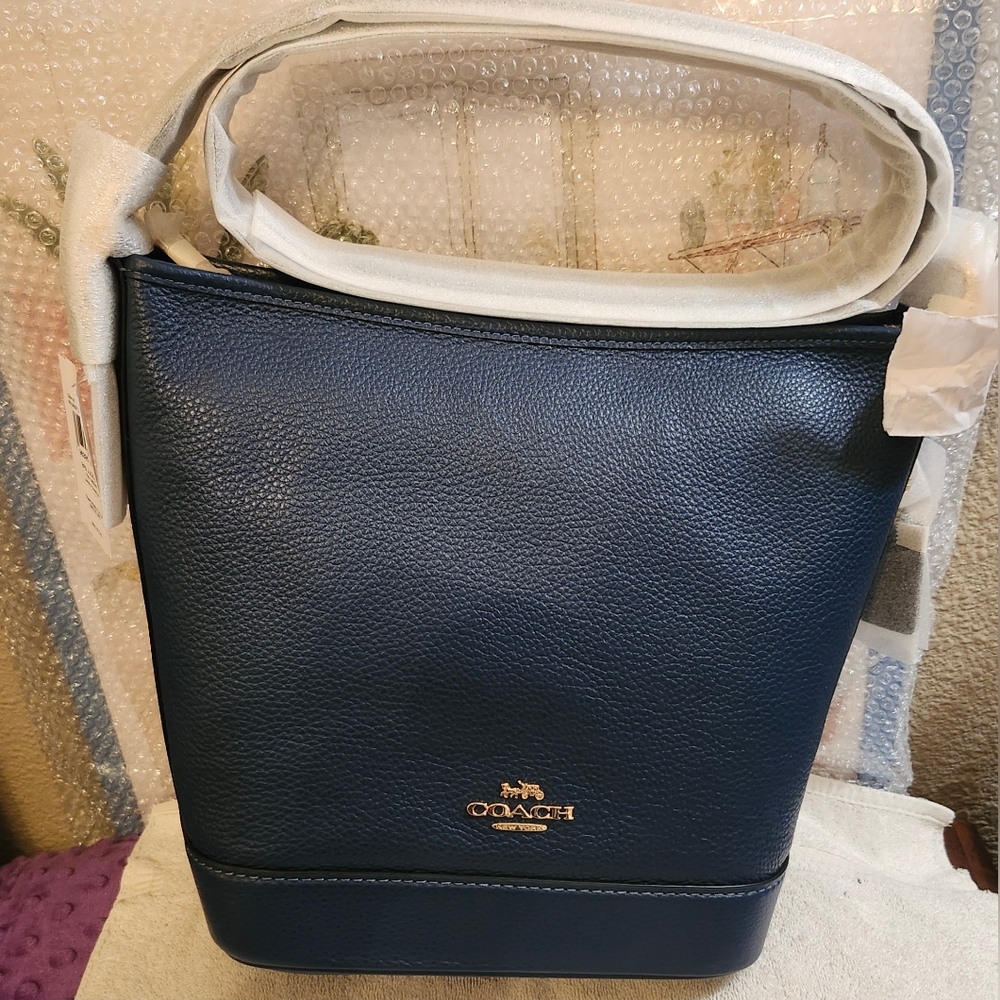 NWT Authentic Coach Deep Blue Pebbled Leather Jude Duffle Bag Style No. CBH18